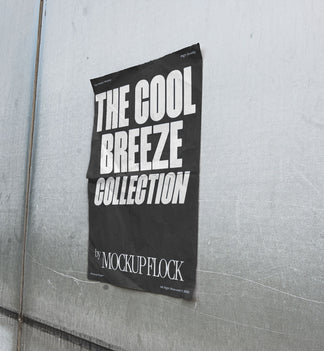 Mockup of a black vertical poster attached to a wall with a paper texture inside. Design by Mockup Flock