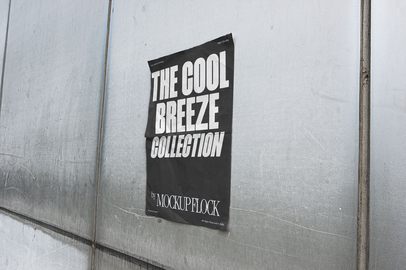 Mockup of a black vertical poster attached to a wall with a paper texture inside. Design by Mockup Flock