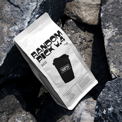 Modern coffee bag mockup packages on a rocky surface. made by mockup flock