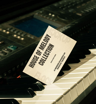 High quality business card mockup leaning on a piano. Aesthetic print mockup created for Adobe Photoshop