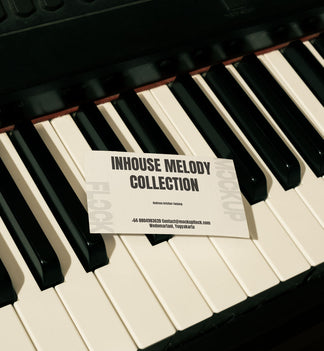 High quality business card mockup leaning on a piano. Aesthetic print mockup created for Adobe Photoshop