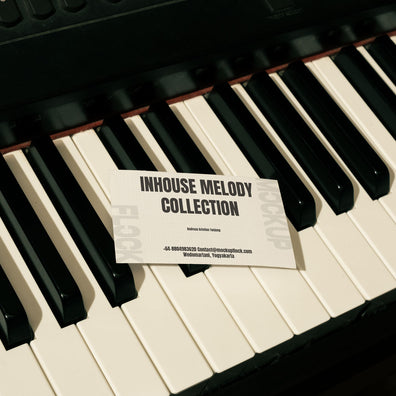 High quality business card mockup leaning on a piano. Aesthetic print mockup created for Adobe Photoshop