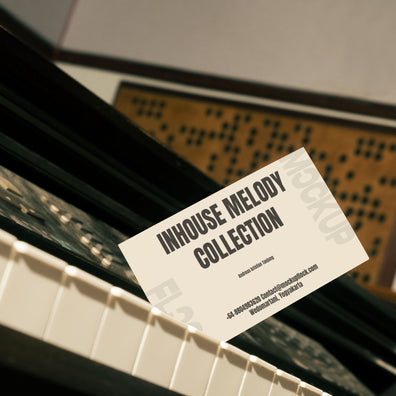 High quality business card mockup leaning on a piano. Aesthetic print mockup created for Adobe Photoshop
