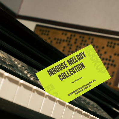 High quality business card mockup leaning on a piano. Aesthetic print mockup created for Adobe Photoshop