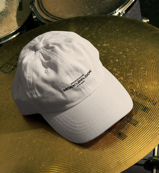 High quality cap hat mockup leaning on a cymbal drums. Aesthetic print mockup created for Adobe Photoshop