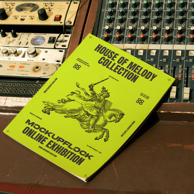 High quality magazine mockup leaning on a analog mixer. Aesthetic print mockup created for Adobe Photoshop