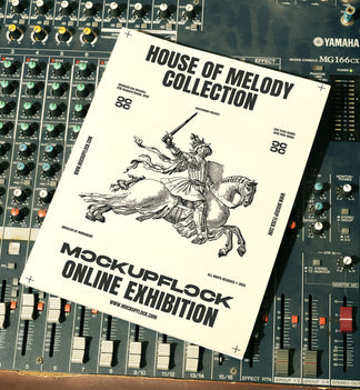 High quality magazine mockup leaning on a analog mixer. Aesthetic print mockup created for Adobe Photoshop