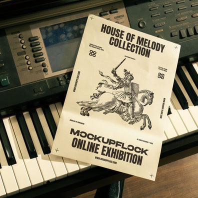 High quality poster mockup leaning on a piano. Aesthetic print mockup created for Adobe Photoshop