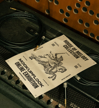 High quality poster mockup leaning on a equalizer. Aesthetic print mockup created for Adobe Photoshop
