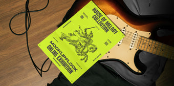 High quality poster mockup leaning on a electric guitar. Aesthetic print mockup created for Adobe Photoshop