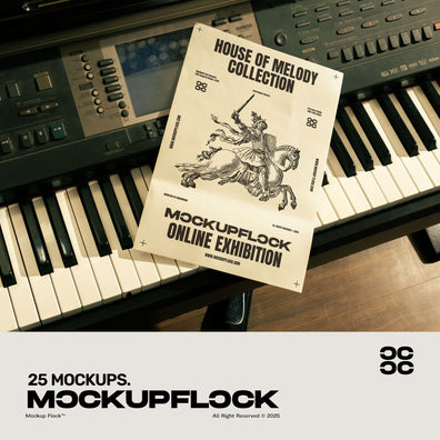 House of Melody Collection 02 delivers premium mockups inspired by music gear and stage details, ideal for musicians, designers, and creative brands.