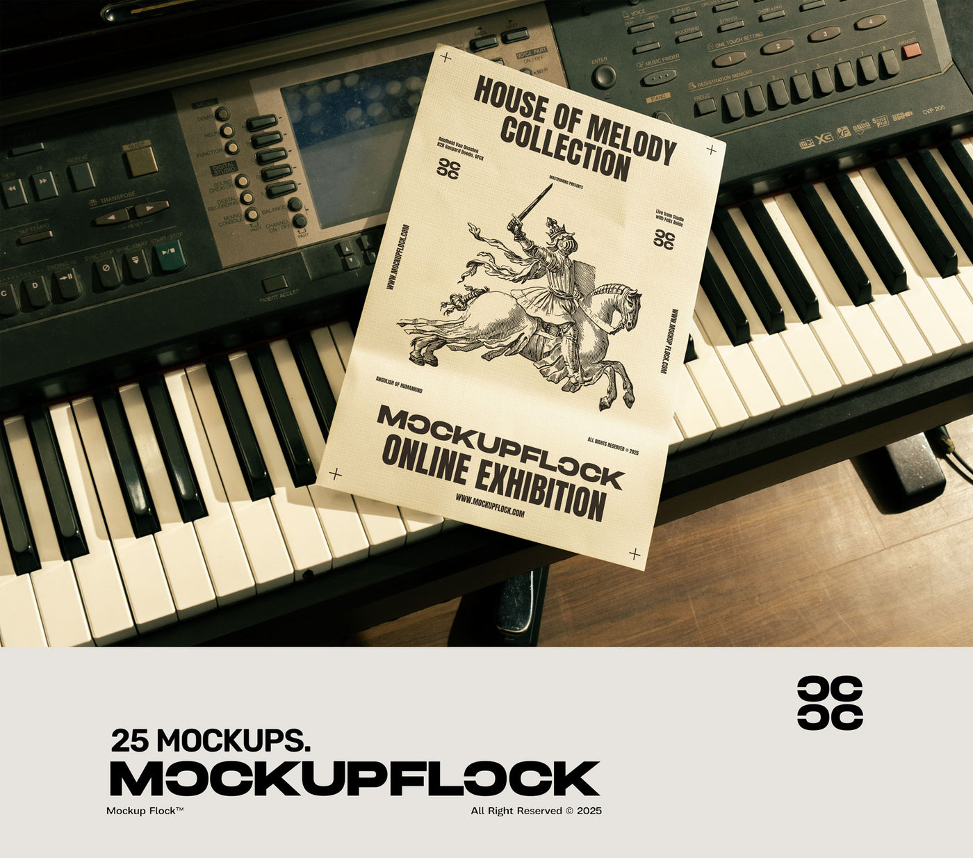 House of Melody Collection 02 delivers premium mockups inspired by music gear and stage details, ideal for musicians, designers, and creative brands.