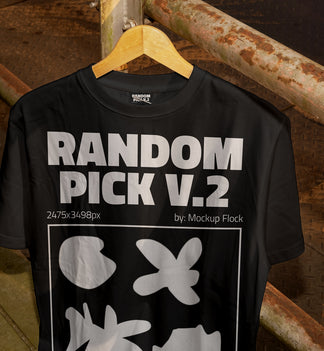 Urban apparel t-shirt on a hanger against a rusty metal background