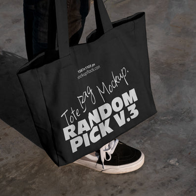 urban tote bag mockup lying on top of black shoes