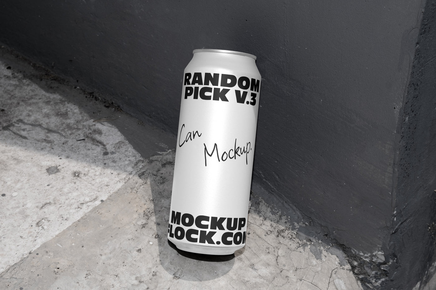 urban can mockup on a realistic concrete surface