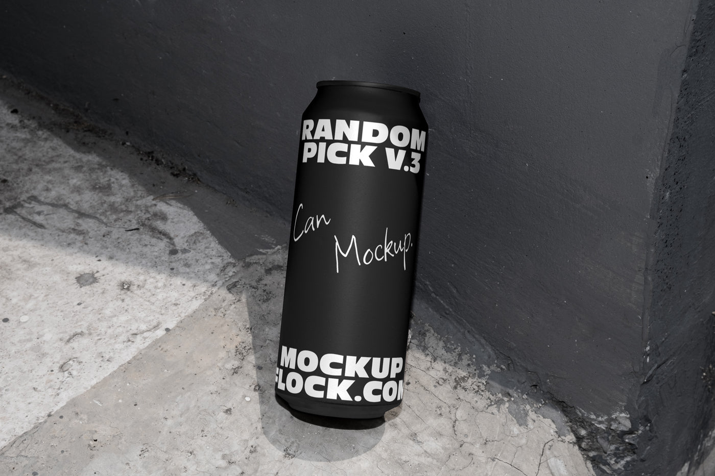 urban can mockup on a realistic concrete surface