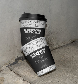 stacked urban paper cups mockup with text design on a realistic concrete floor against a gray wall