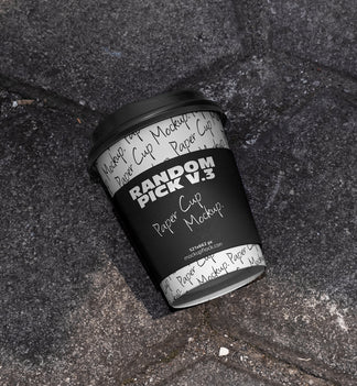 industrial paper cup mockup with a label on a realistic stone surface