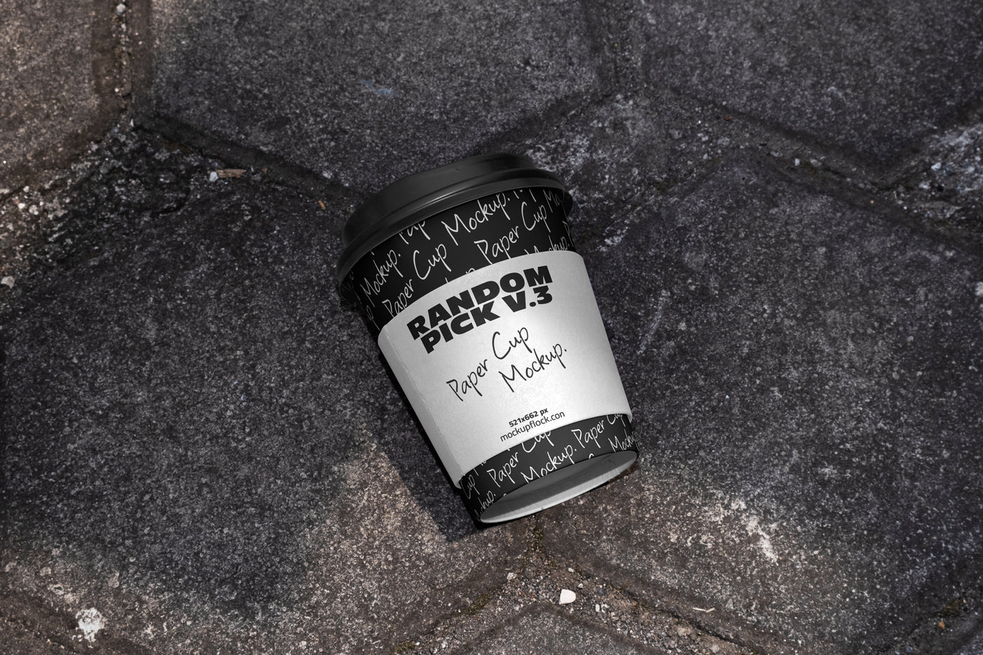 industrial paper cup mockup with a label on a realistic stone surface