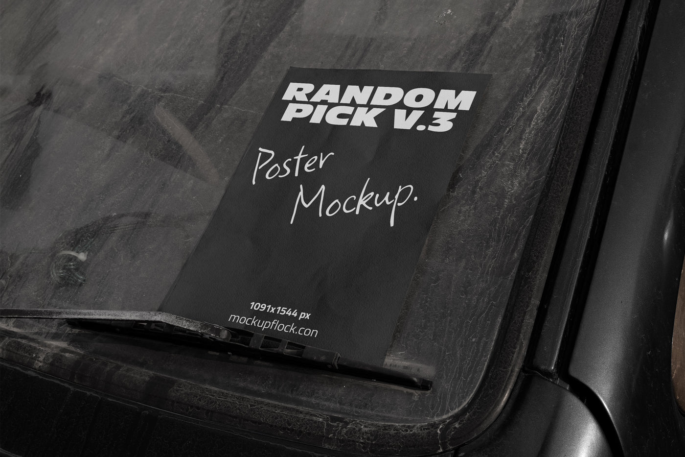 urban poster mockup leaning against car window