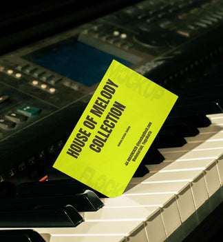 business card mockup leaning on a piano