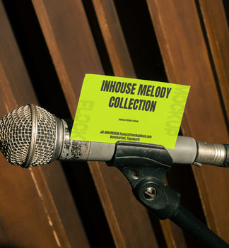 business card mockup leaning on a vocal microphone
