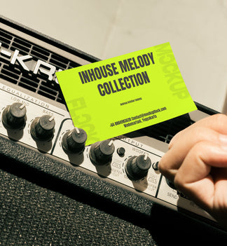 business card mockup leaning on a equalizer