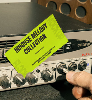 business card mockup leaning on a equalizer