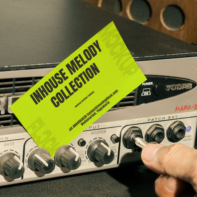 business card mockup leaning on a equalizer