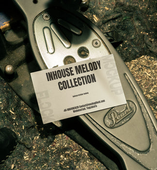 business card mockup leaning on a pedal drums