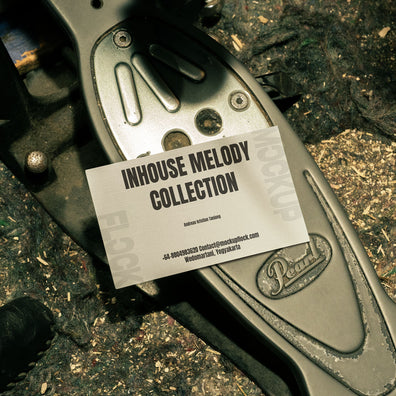 business card mockup leaning on a pedal drums