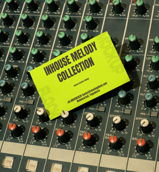 business card mockup leaning on a analog mixer