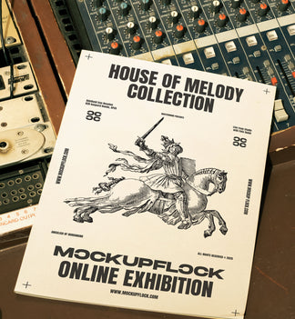 magazine mockup leaning on a analog mixer