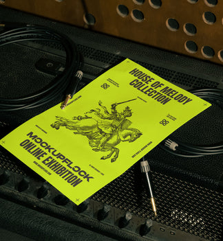 poster mockup leaning on a equalizer