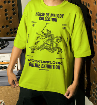 t shirt mockup features a person standing in front of an amplifier