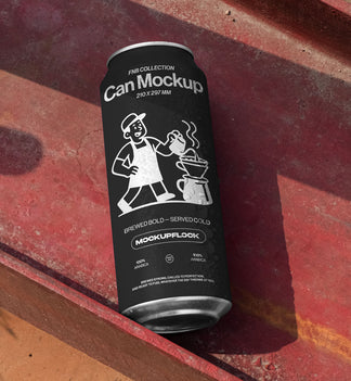 can mockup leaning on a steel frame