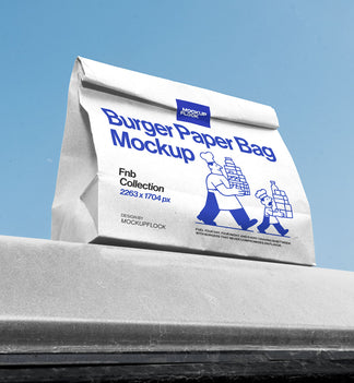 Paper bag mockup leaning on a roof car