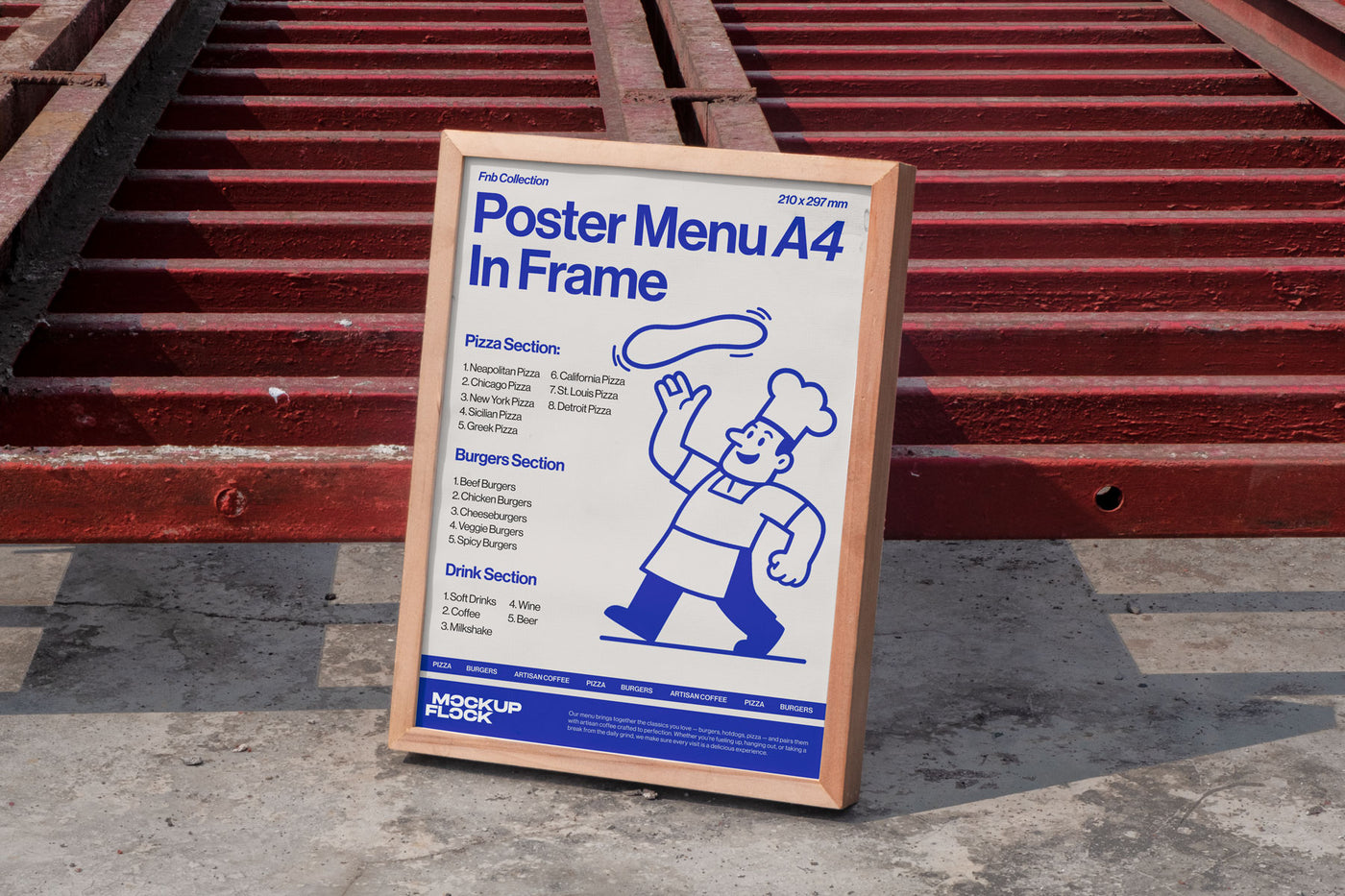 Poster mockup leaning on a steel