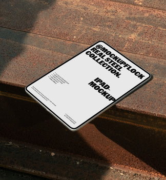 Ipad mockup placed on rusted steel surface