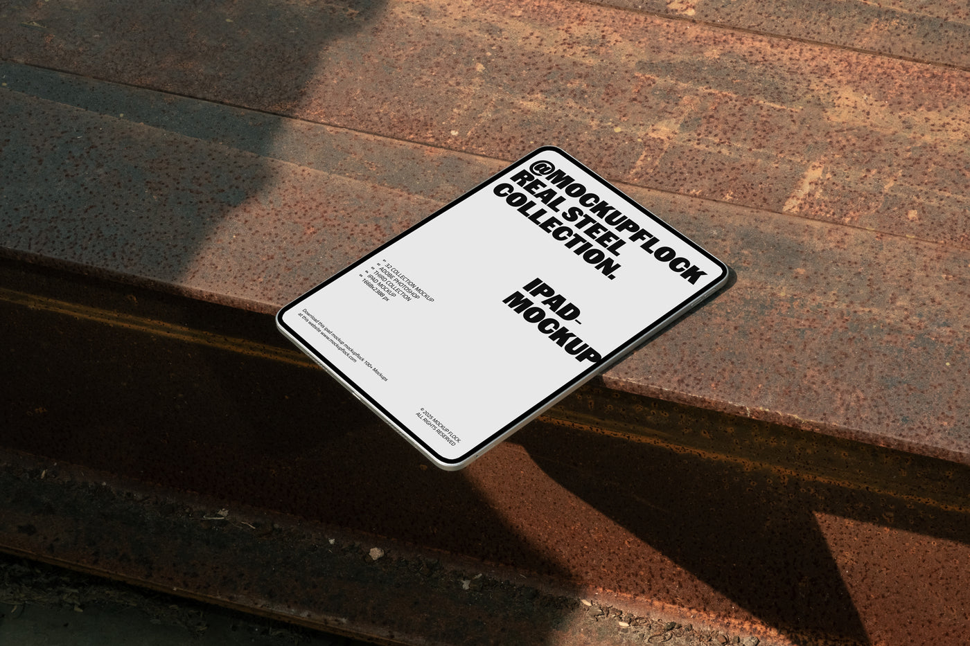Ipad mockup placed on rusted steel surface