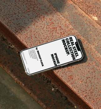 iPhone mockup placed on rusted steel surface 