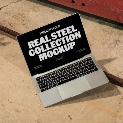 macbook mockup displayed on a concrete floor