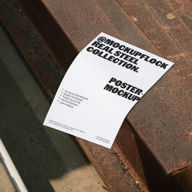 Poster Mockup displayed on rusty steel surface