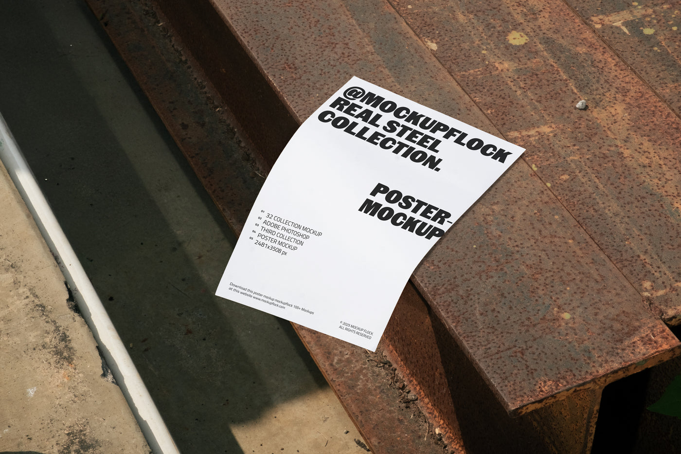 Poster Mockup displayed on rusty steel surface