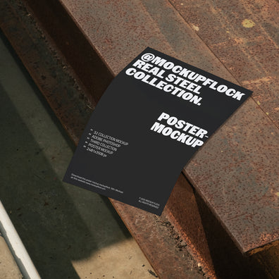Poster Mockup displayed on rusty steel surface
