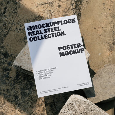 poster mockup placed on rough concrete blocks