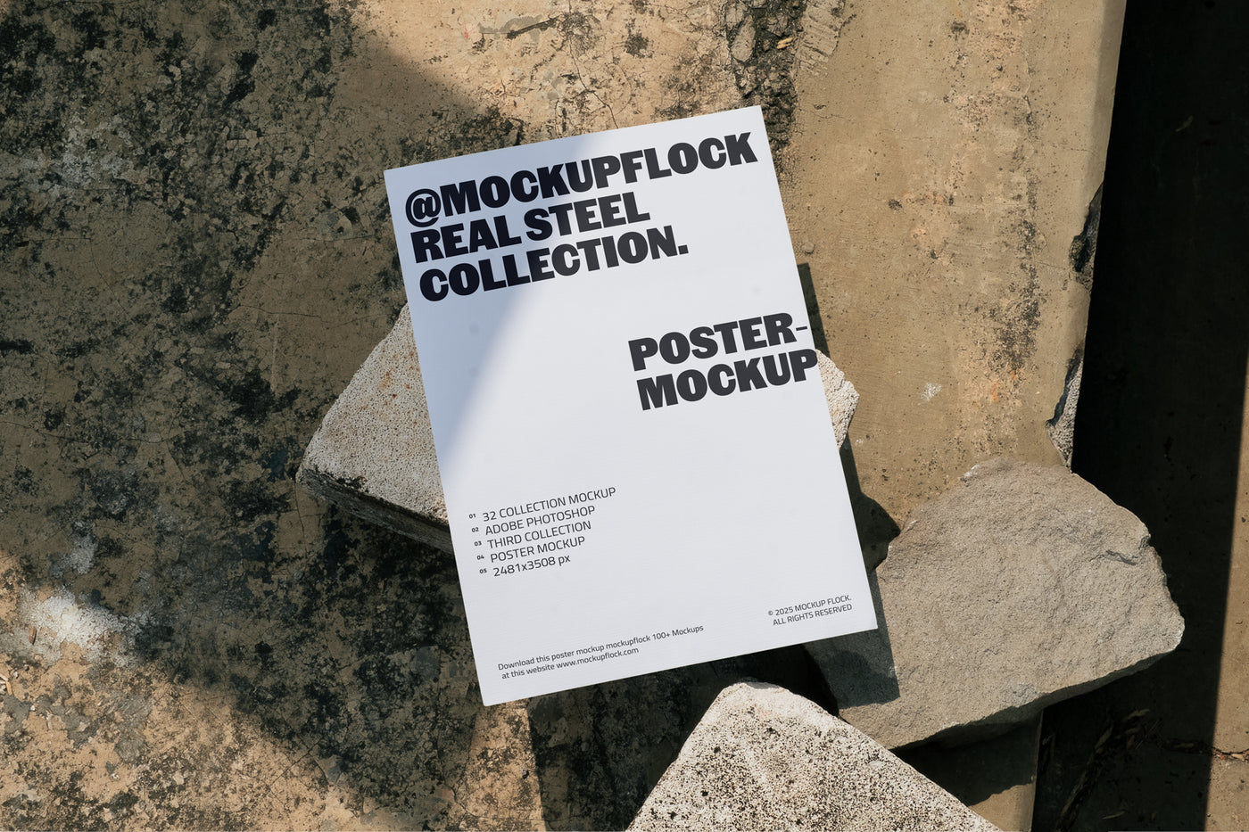 poster mockup placed on rough concrete blocks