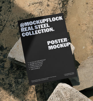 Poster mockup placed on rough concrete blocks