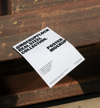 Poster mockup placed on rusted steel surface