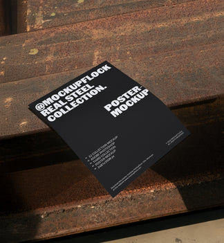 Poster mockup placed on rusted steel surface